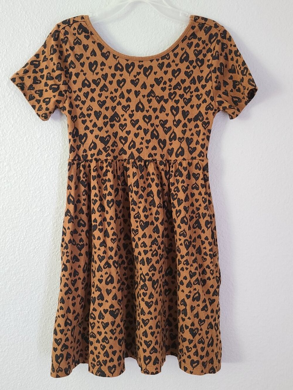 Old Navy Girls Fit And Flare Dress Brown and Black Heart Print Size M 8